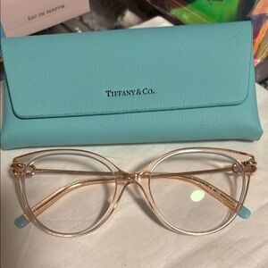 Tiffany & Co. Women's Glasses with Gold Frame and Blue Tips